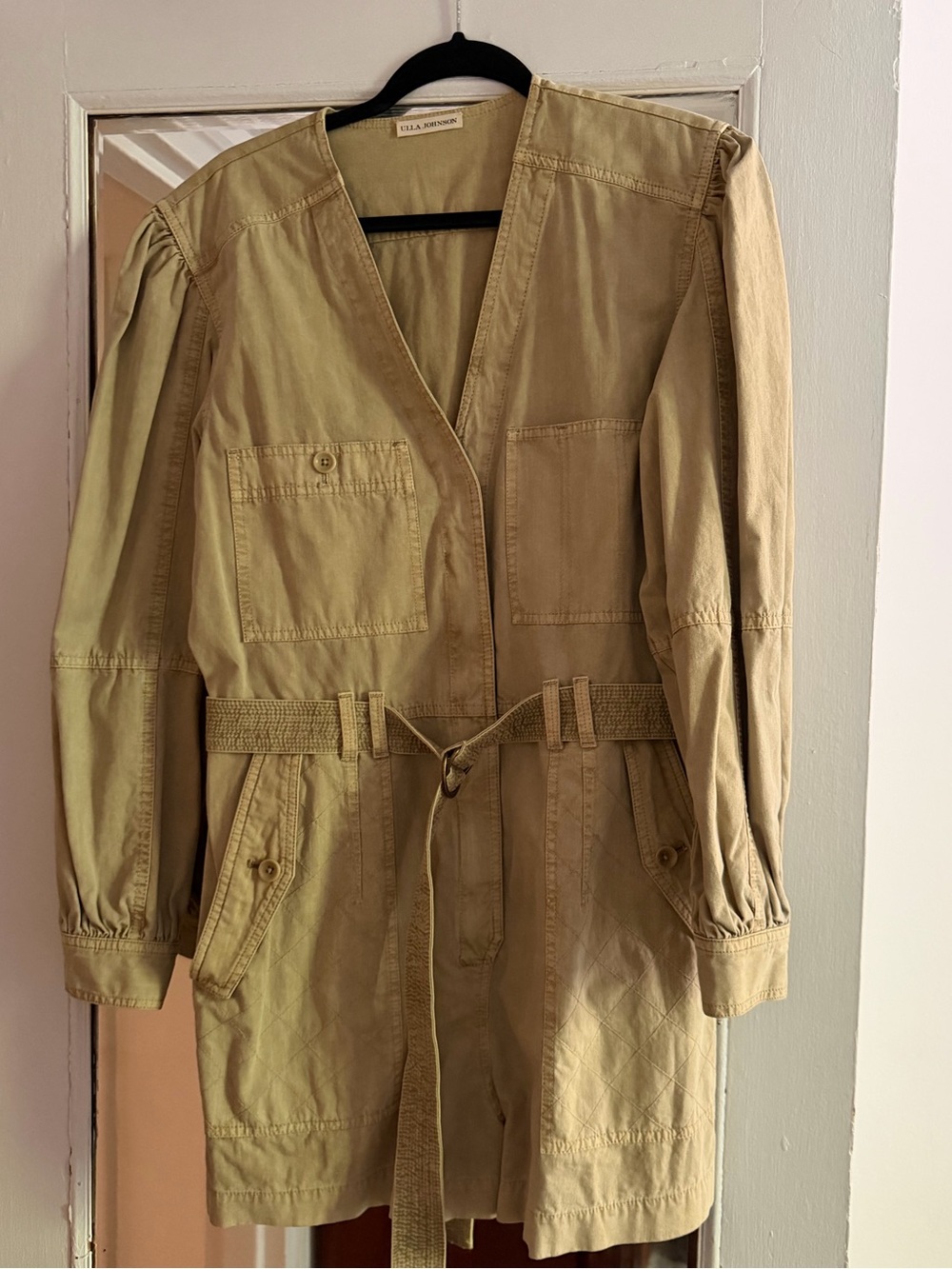 Ulla Johnson Khaki Belted Cotton Romper - Picture 2 of 3